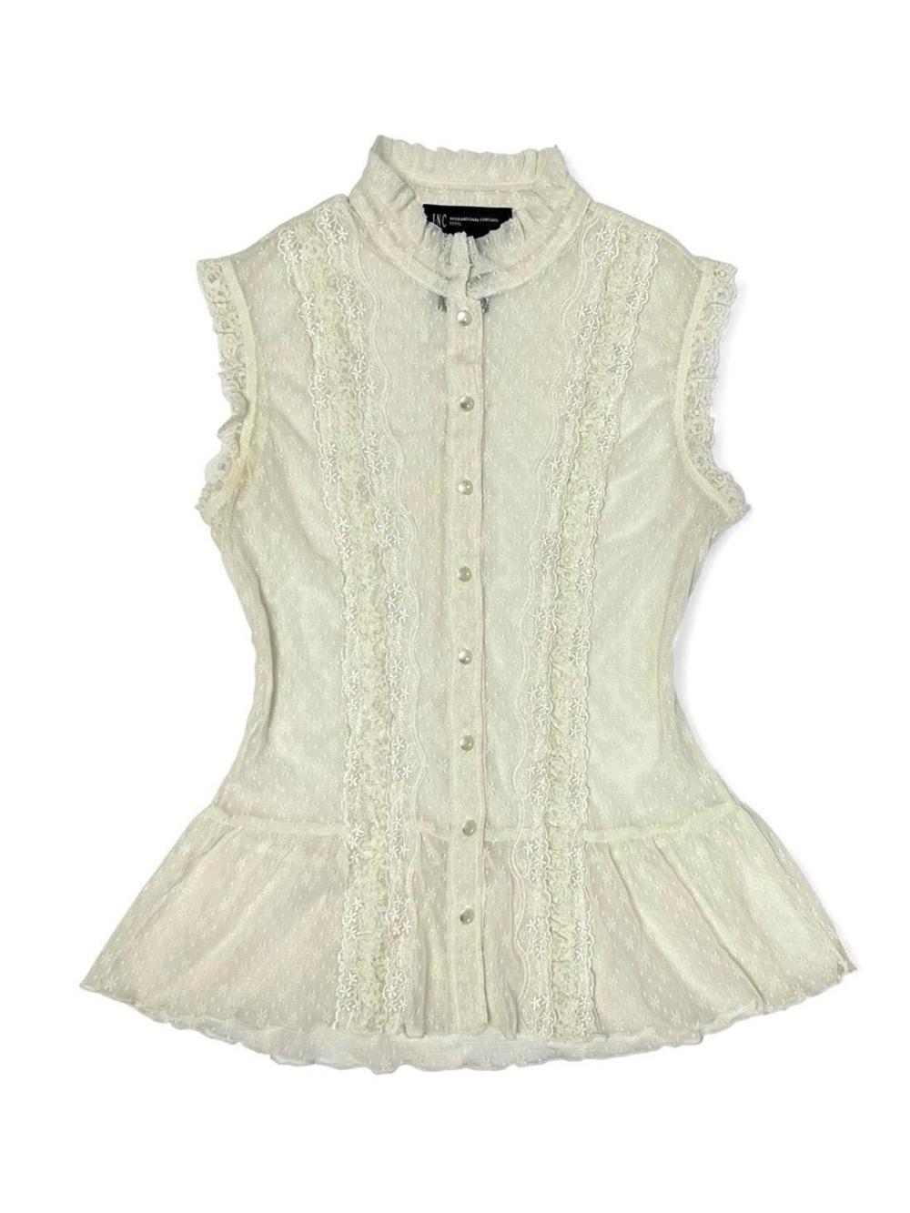 Y2K 2000s Coquette Sheer Lace Sleeveless Top by INC International Concepts